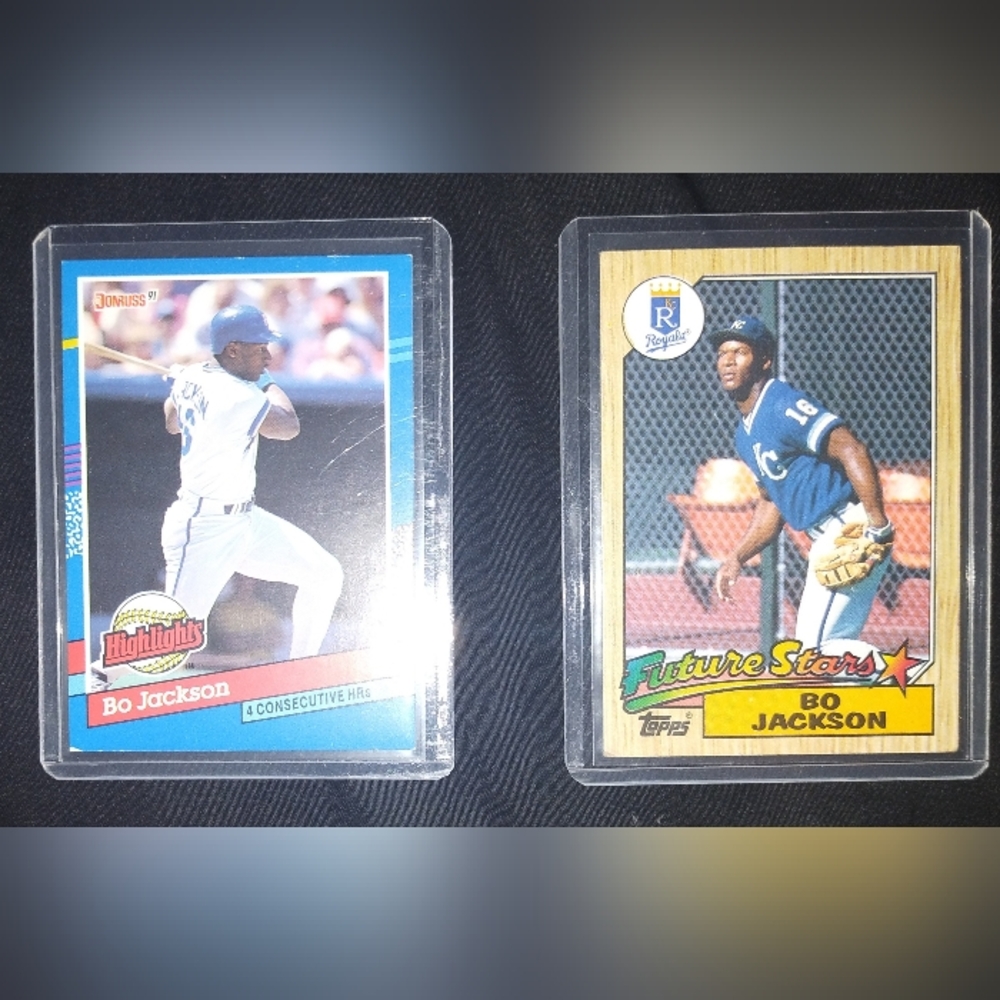 2x VINTAGE Bo Jackson Baseball Trading Cards FUTURE STARS & HIGHLIGHTS KC ROYALS